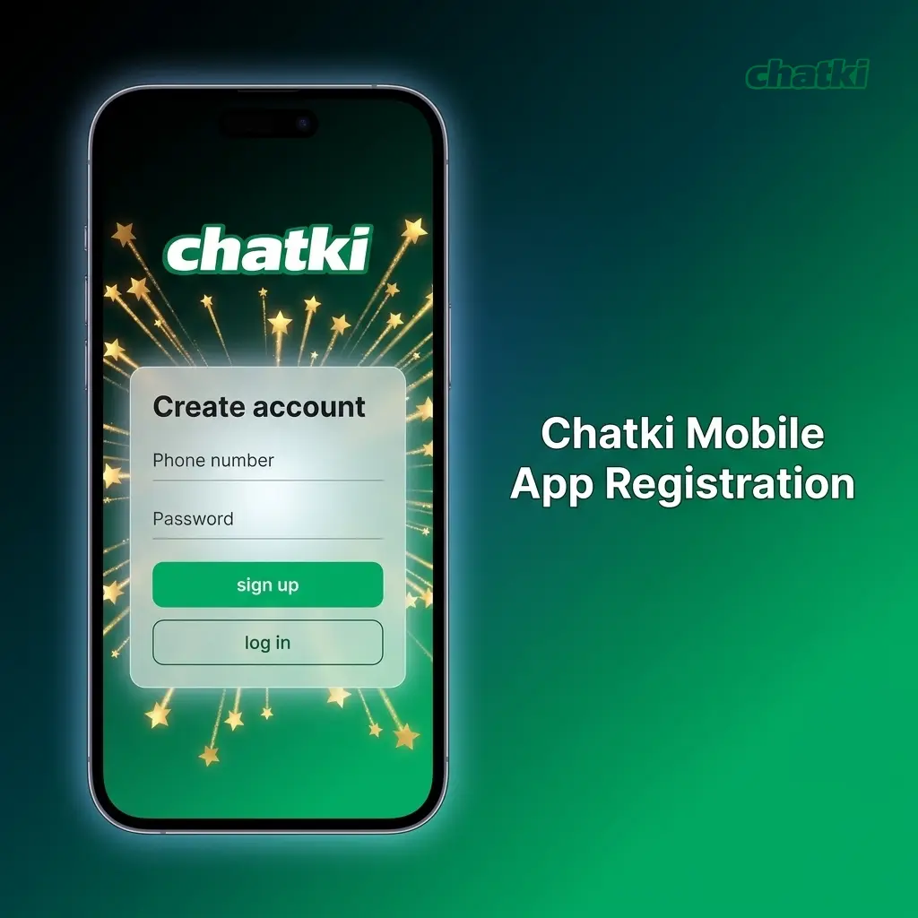 Chatki mobile app registration screen on Android showing sign-up options for email or phone number