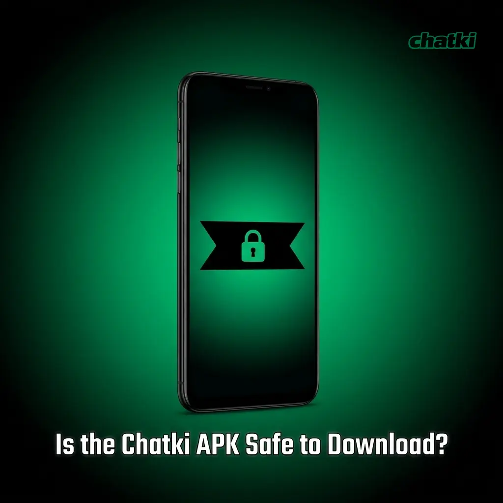 Chatki APK download screen showing SSL encryption and two-factor authentication security features for safe mobile use